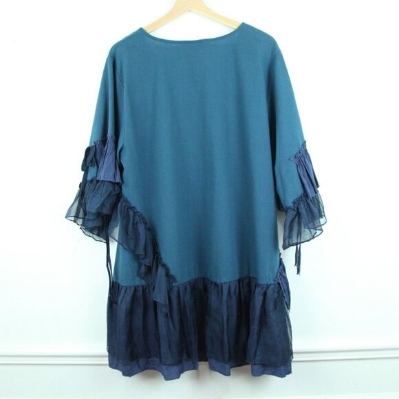 Pretty Angel XL Tunic Top Linen Blend Ruffles Blue Lagenlook Fairy Artsy Boho - Picture 11 of 11